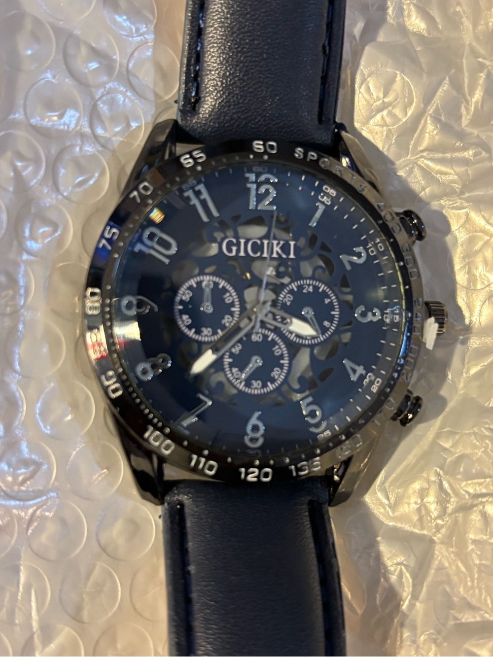 Men's Navy Blue Leather Chronograph Watch